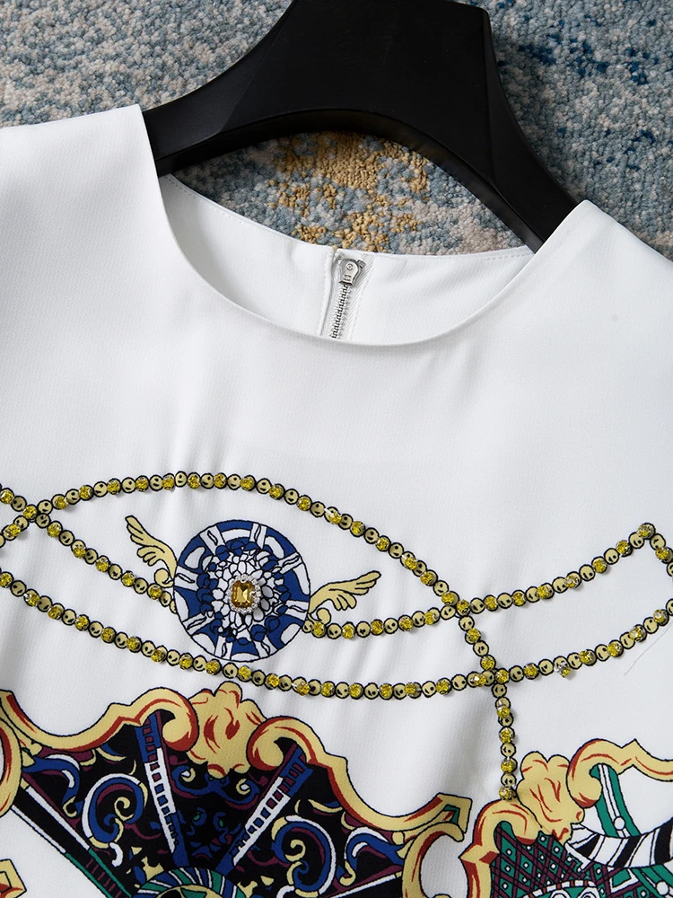 2026 Women Beaded Printed Shift Dress Short Sleeve Loose Fit Straight Dress Summer Casual Ladies Fashion Dress - Image 2