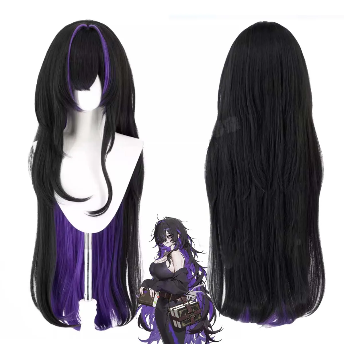 Halloween Party Game Label Long Black Purple Wig For Women