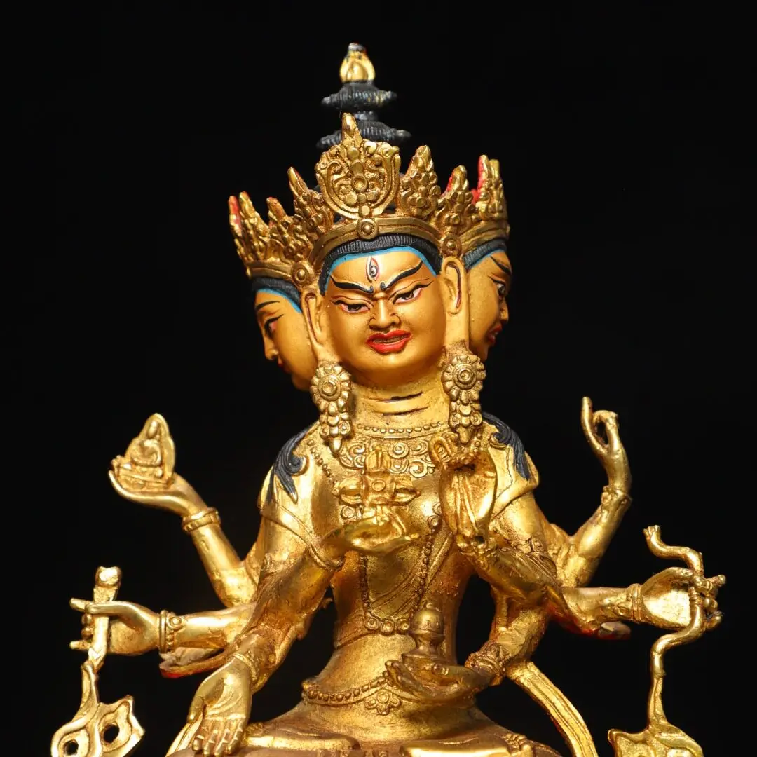 Gilded Ushnishavijaya Statue 8 Arm Tibetan Copper Antique Home Altar Decor