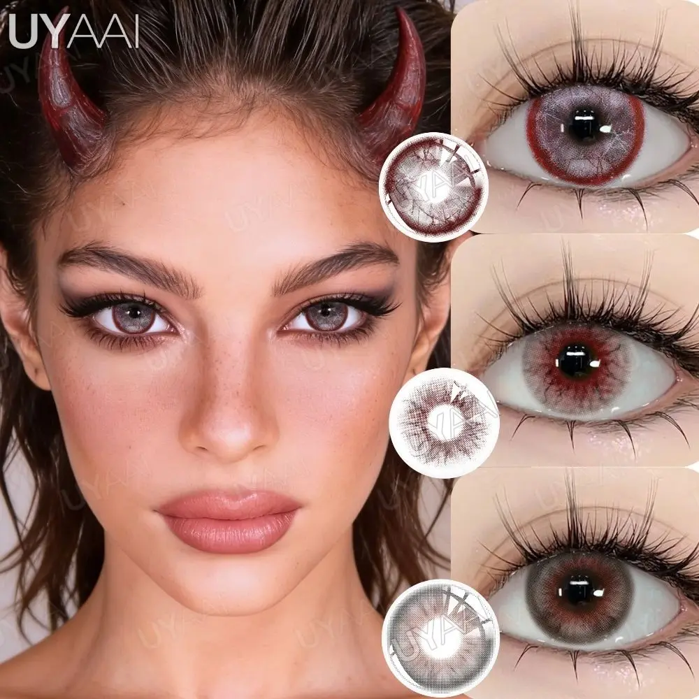 UYAAI Anime Cosplay Farbige Kontaktlinsen Rote Linse Blaue Pupillen Halloween Make-up Schönheit Frauen Cosplay Bunte Linsen