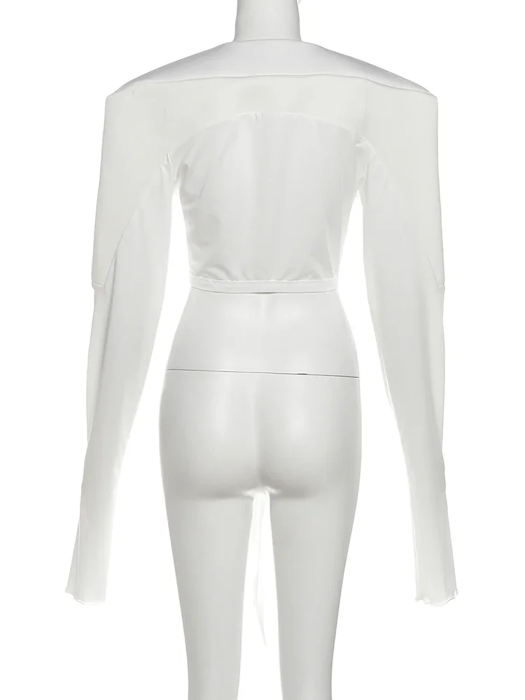 Fmxiers New Hipster Patchwork Crop Jacket Women Autumn Cross Bandage Open Stitch Extra Long Sleeve Streetwear Fashion Wild Coat