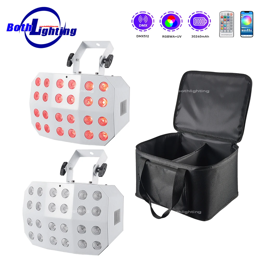 

BothLighting 2PCS Spider Wash Light 24*12w RGBWA+UV LED Wash Light Battery Power Wireless DMX Wedding DJ Uplights