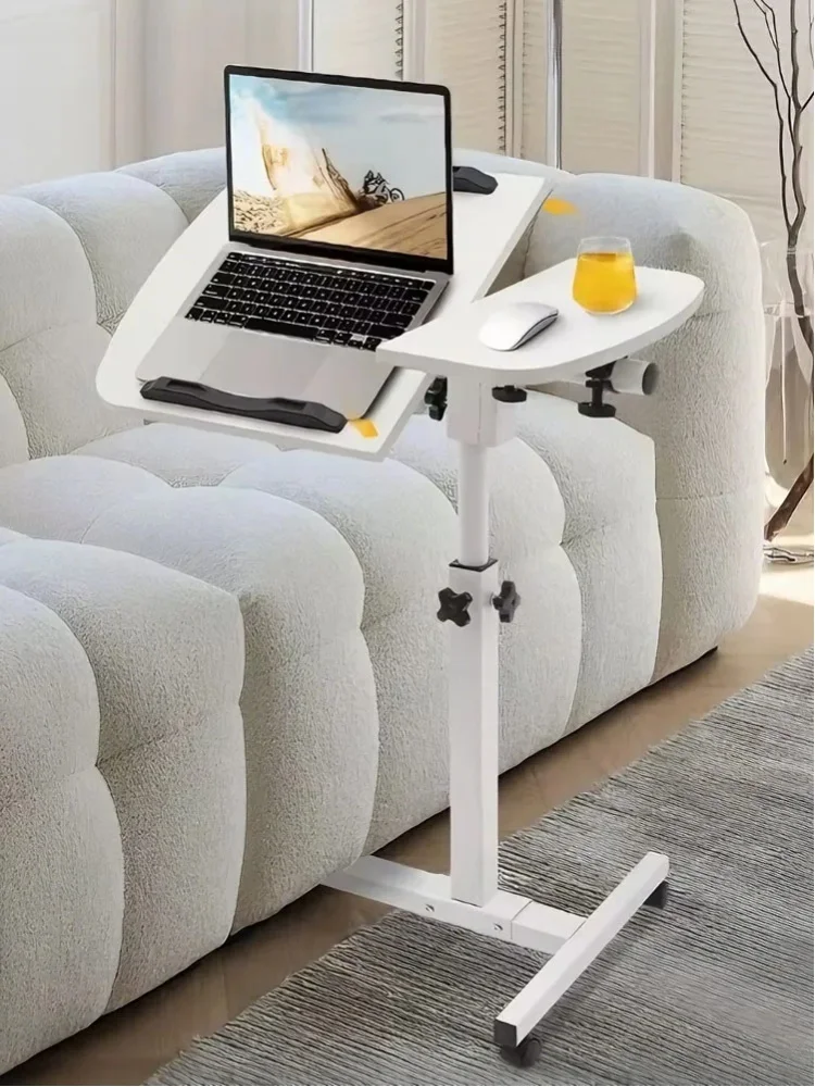 Mobiler Laptop-Schreibtisch mit Rollen, höhenverstellbarer Bett-Beistelltisch, 180° neigbarer Computerständer mit Sicherheitskantenschutz, Rollbarer Notebook-Tisch aus Kohlenstoffstahl für
