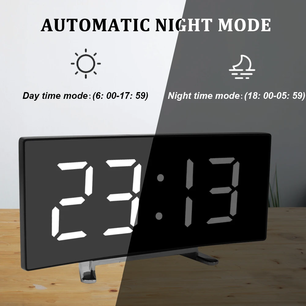 

Hot LED Screen Alarm Clocks Digital Alarm Clock For Bedroom Desk Table Clock Curved Temperature Snooze Function Home Decor Watch