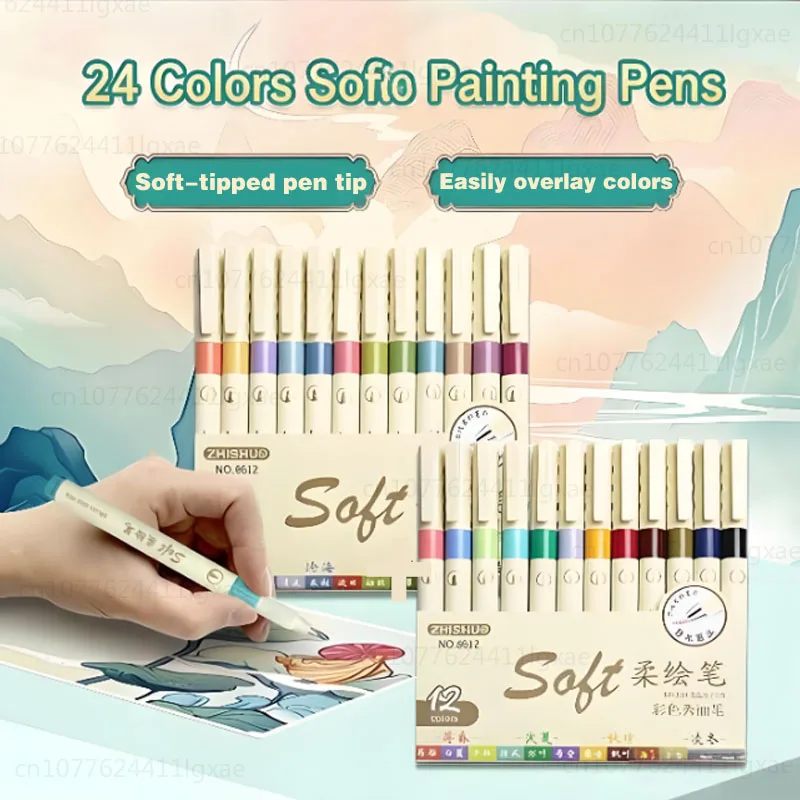 24pcs New Retro Color Lettering Painting Art Marker Pens Set Soft Brush Tip Fine Line Calligraphy Design Drawing Art Stationery