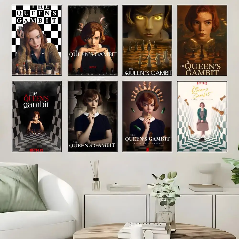 Movie T-The Queens Gambit Poster  Self-adhesive Art Waterproof Paper Sticker Coffee House Bar Room Wall Decor