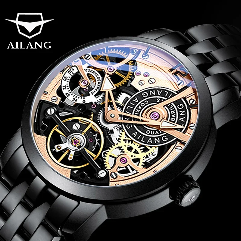 

AILANG Fashion Luxury Tourbillon Hollow Waterproof Watch Men Full Steel Luminous Steampunk Skeleton Mechanical Watches For Mens