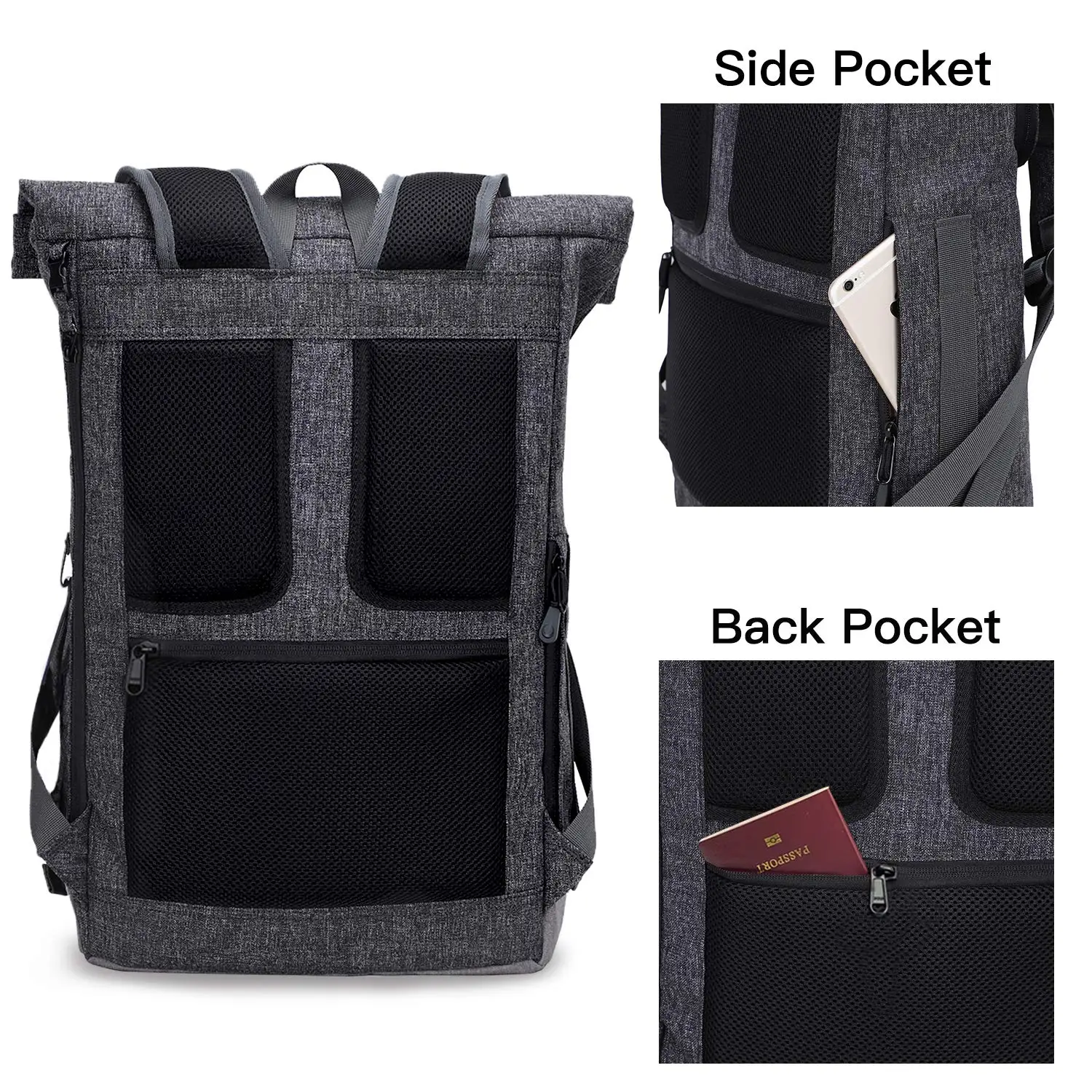 Evervanz Rolltop Laptop Rugzak Man Waterdichte Wandelrugzak Rugzak Lichtgewicht Vrouwen Casual Rugzak Stijlvolle Schooltas