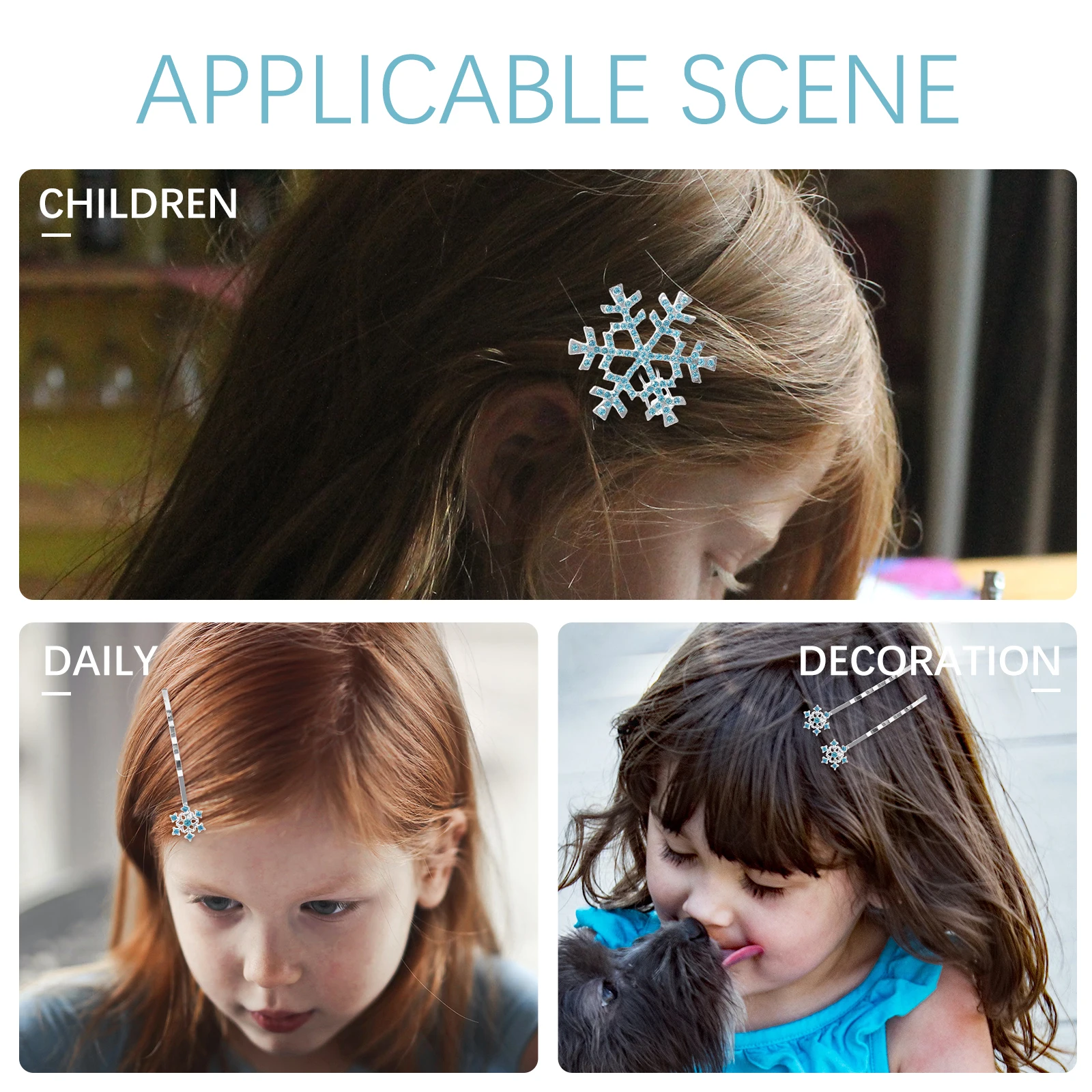 

6pcs 6 Pieces Kids Hair Clip Clips Set Durable Metal Snowflake Pins for Kids Girls Hairstyles Christmas Gift Hairpins