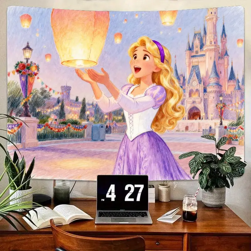 

1 шт., очаровательный блондин, гобелен принцессы и замка, светящийся фонарь, небесное настенное искусство, эстетический декор комнаты, подарок для любителей сказки