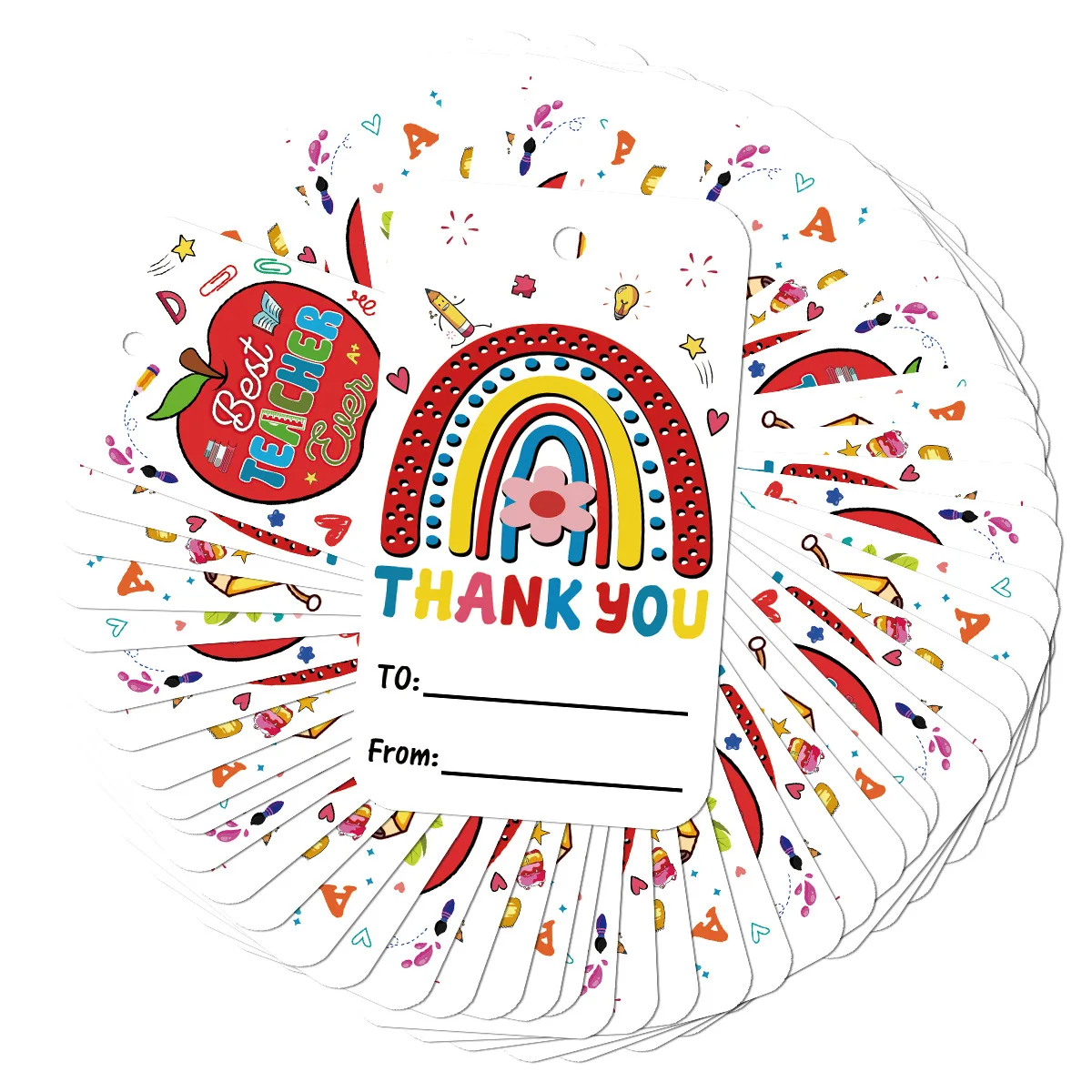 50 قطعة من علامات تقدير المعلم بحبل، ملصقات هدايا لديكور حفلات المدرسة، ديكورات معلقة لبطاقة شكر