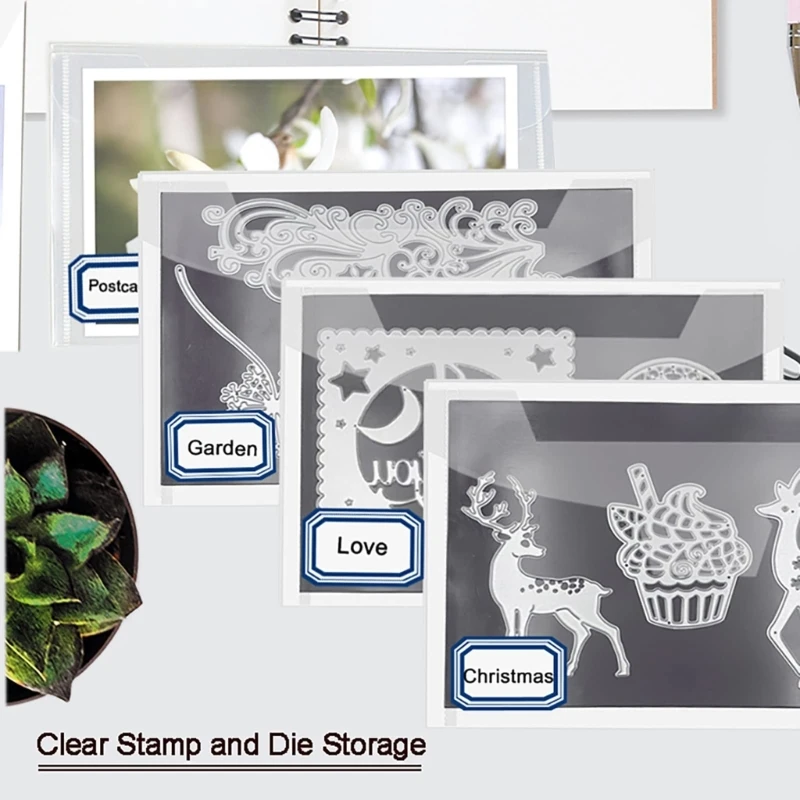 10Pcs Clear PVC Pockets, Die Cuts Stamps Storage Pockets Set