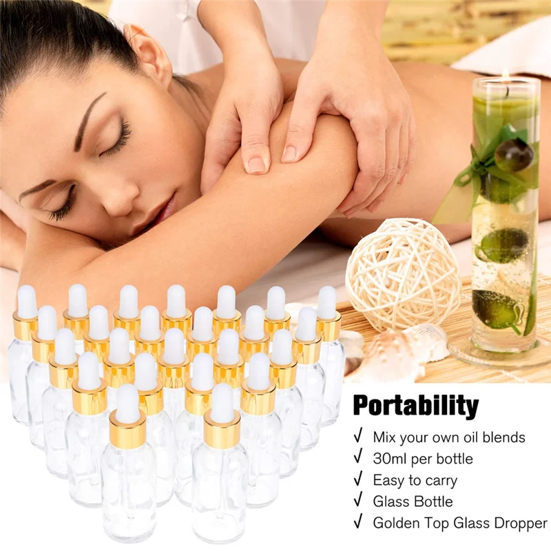 

Efficient-Glass Dropper Bottle 24 Pack Clear Glass Bottles Empty With 2 Funnels & 2 Long Pipettes, 30Ml Eye Dropper Bottles