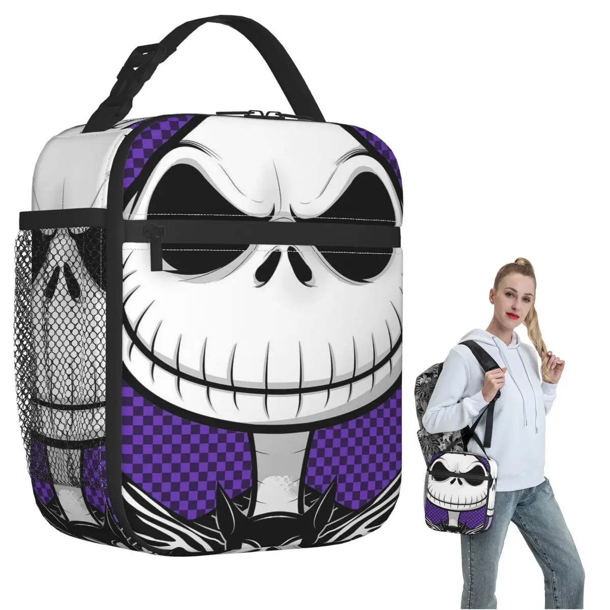 

Хэллоуин Джек лицо череп изолированная сумка для обеда для женщин и детей портативные коробки для еды термобокс для обеда сумка