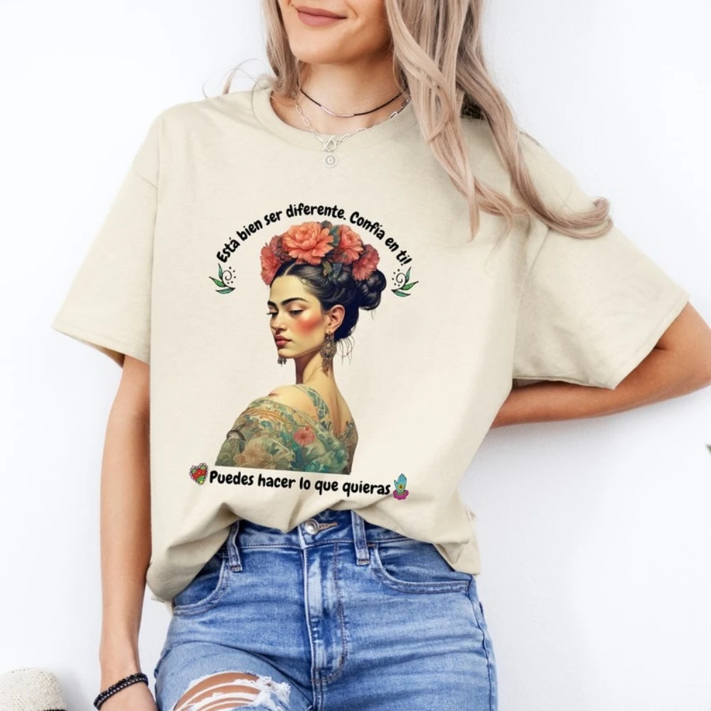 Frida Kahlo T-Shirt Latina Feminist Icon Tee Women Crewneck Cotton Short Sleeve Feminism Tshirt Vintage Style Woman Shirt