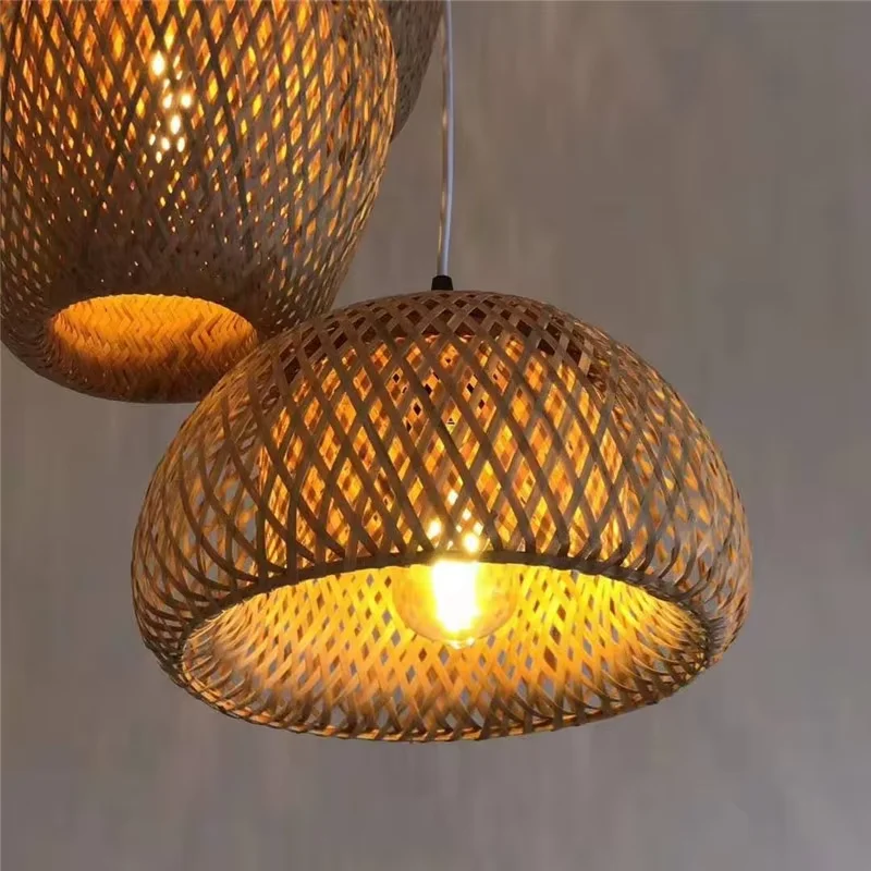 

Handcrafted Bamboo Rattan Ceiling Lamp 28cm LED Hanging Light Vintage Woven Pendant Light For Home Interior Decoration