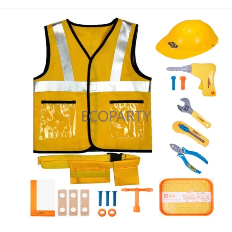 Construction Worker Costumes for Boys Toddler Dress Up Kids Builder Carrer Role Play Toy Set Heavy Worker Dress Up