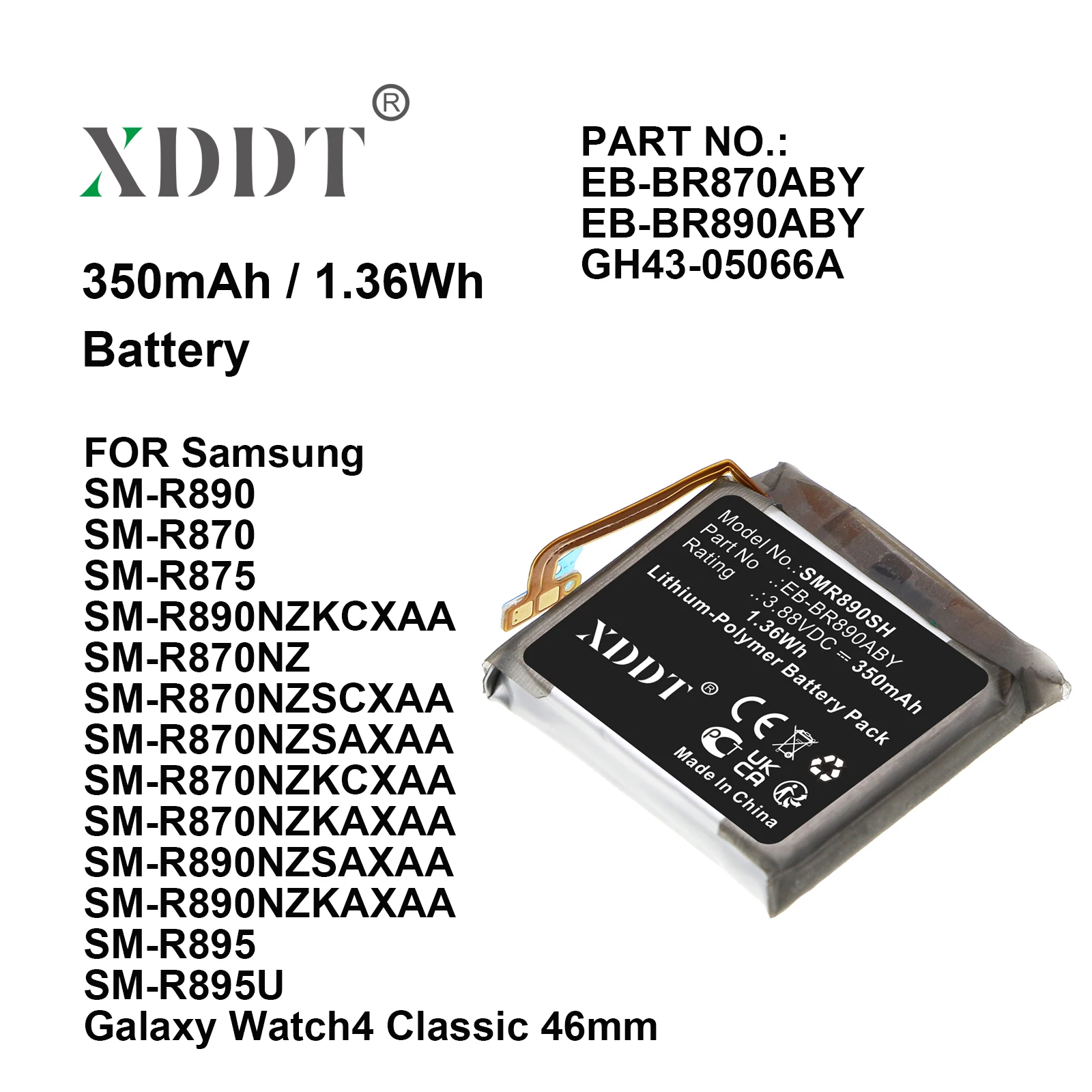 

Аккумулятор для умных часов 3,88 В, 350 мАч EB-BR890ABY EB-BR870ABY для Samsung SM-R890 R870 R875 R895 R895U, Galaxy Watch4 Classic 46 мм