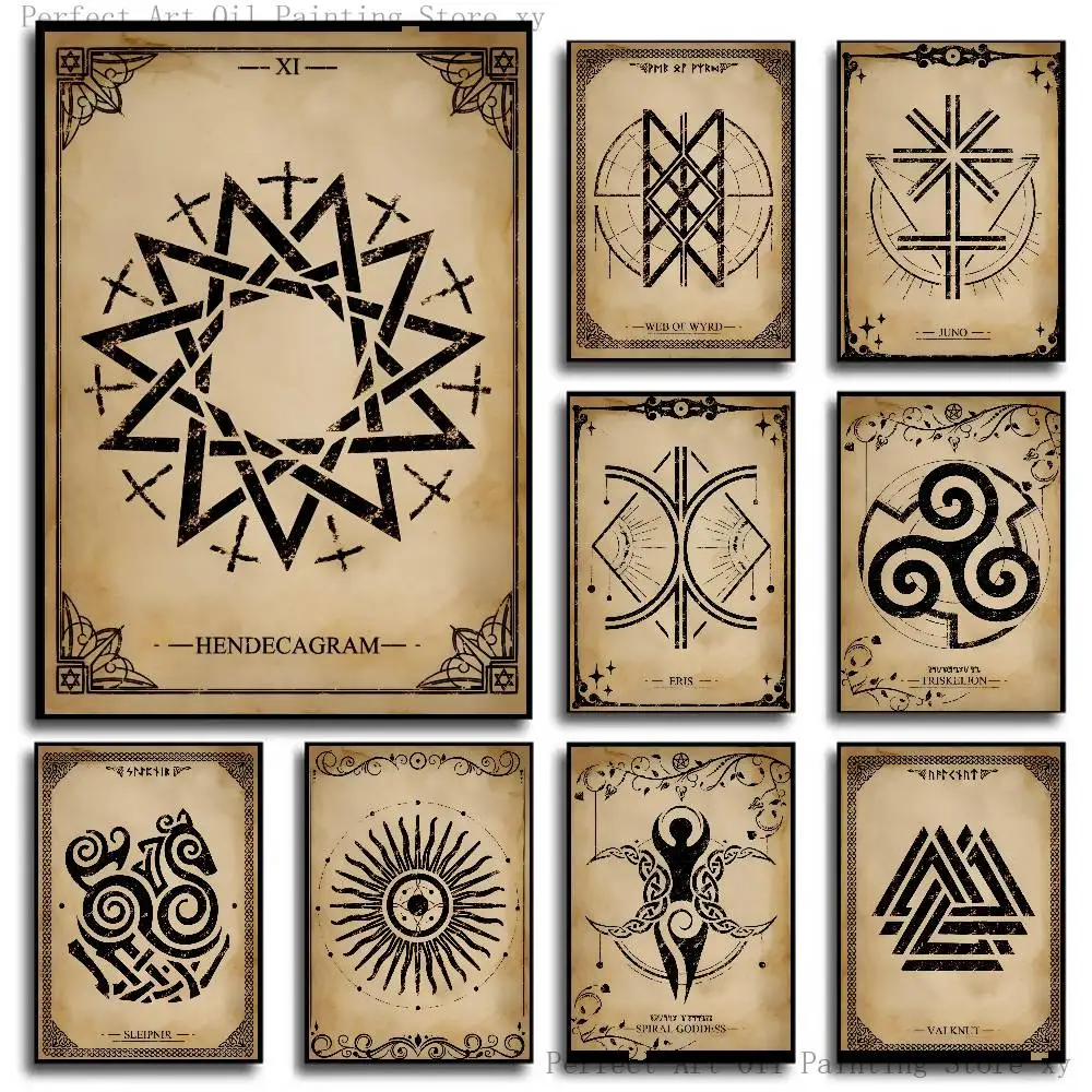Vintage Symbol Eye Of Horus Tree Of Life Poster Self-adhesive Art Room Entrance Restaurant Wall Decor Art Painting