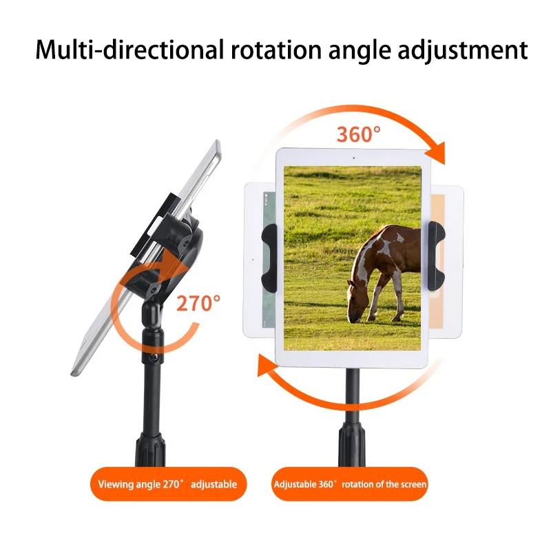 Напольная подставка для планшетного компьютера 360° °   Вращающаяся телескопическая портативная настольная подставка для мобильного телефона 4,7-12,9 дюйма, планшетного ПК