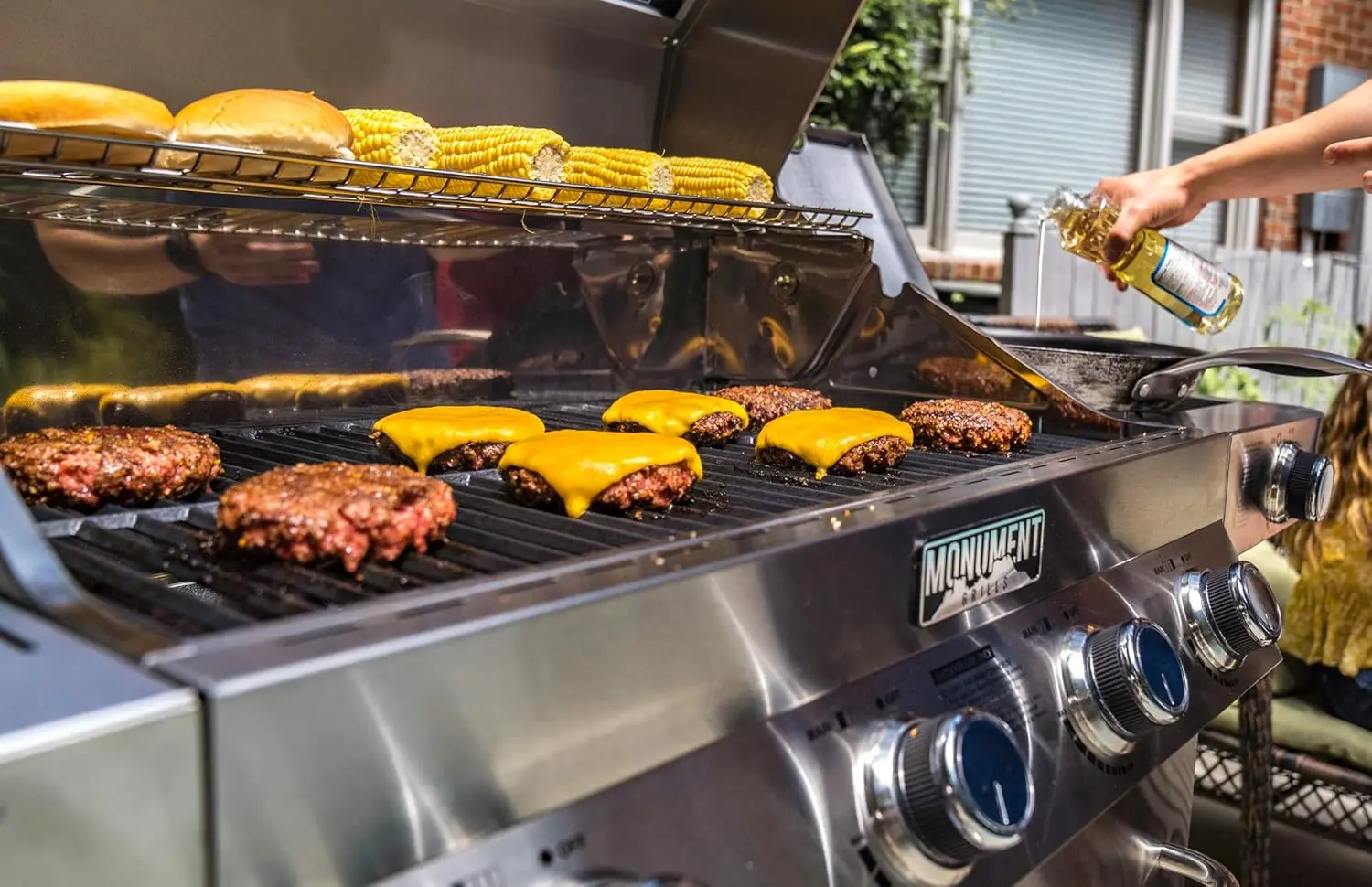 

4-Burner Propane Gas Grills Stainless Steel Cabinet Style with Side & Side Sear Burners, Built in Thermometer, and LED Controls