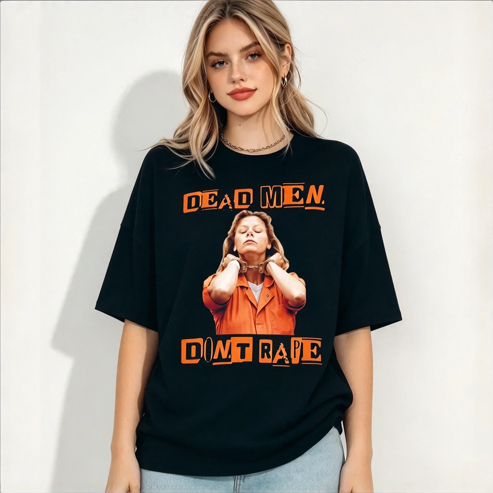 2026 Style American Serial Killer Personality Pattern Printed Fashionable Loose Cotton Short-sleeved Women's Round-neck T-shirt