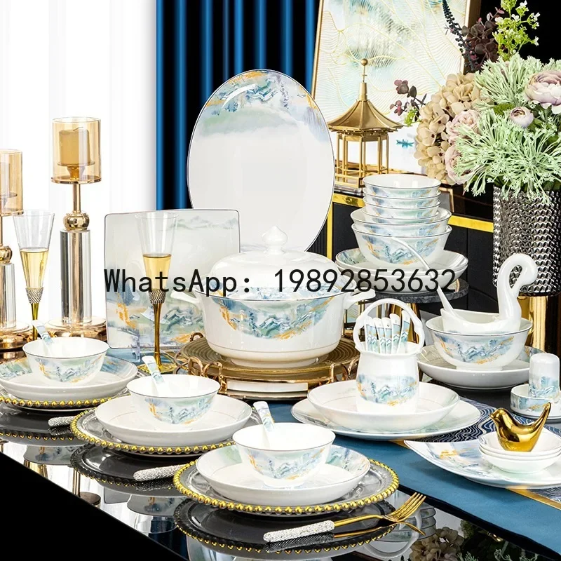 

L20- dinnerware set gift - ceramic tableware, bowls, and chopsticks combo - complete gift box set - perfect housewarming present