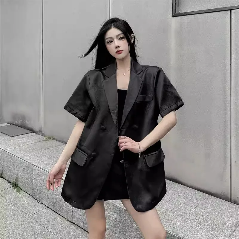 Women's Outerwear 2024 Spring/Summer New Mid length Shoulder Padded Short Sleeved Suit Coat With Fat and Student Suit for Women