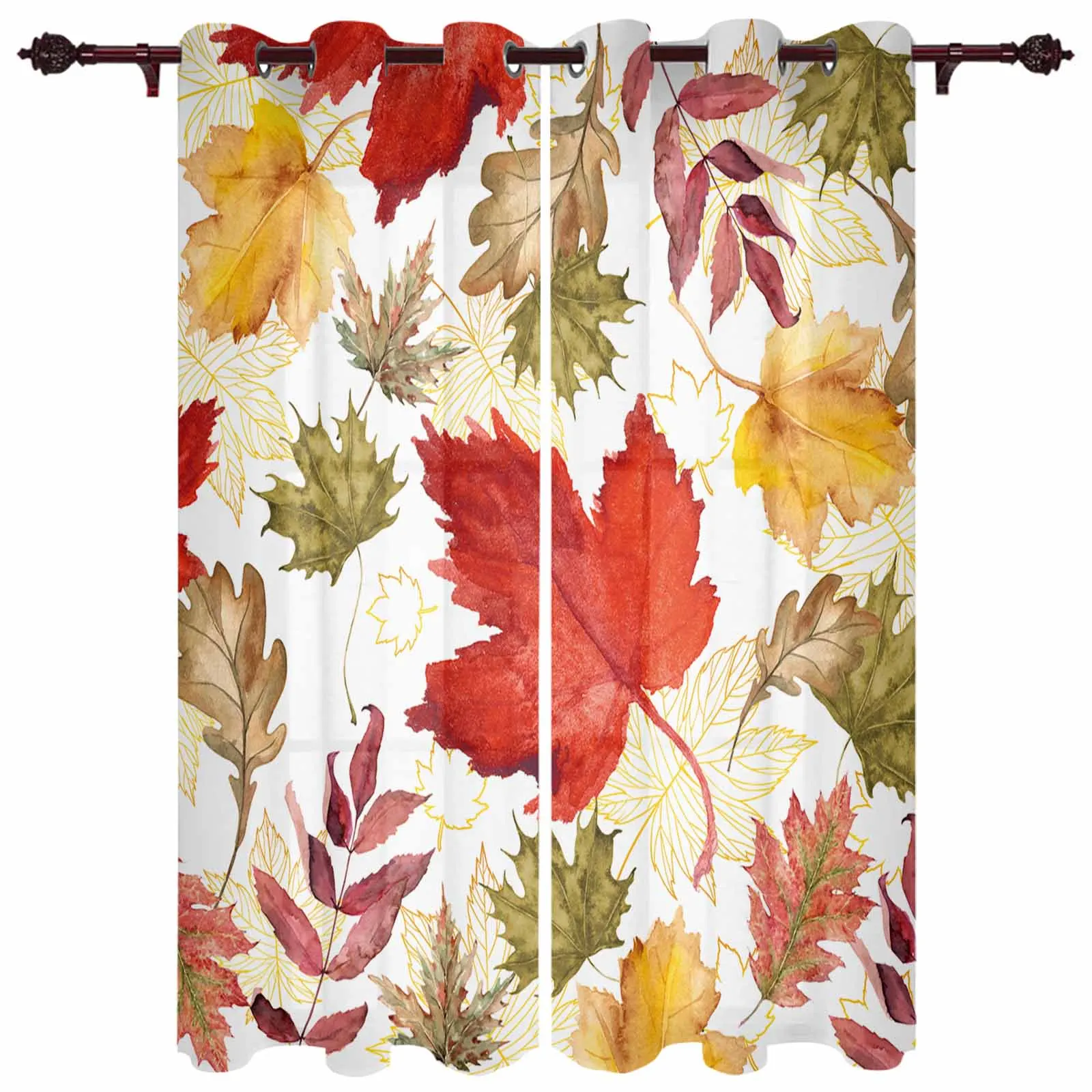 Autumn Maple Leaf Lines Modern Panels Hall Curtains for Living Room Bedroom Window Curtains Hotel Drapes