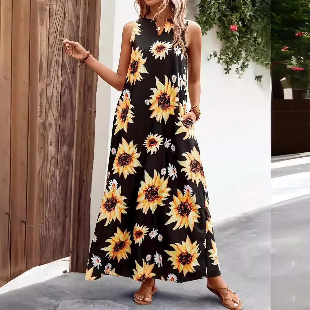 Plus size letni nowy produkt sprzedaje się w damskiej nadrukiem słonecznika damskiej i europejskiej mody