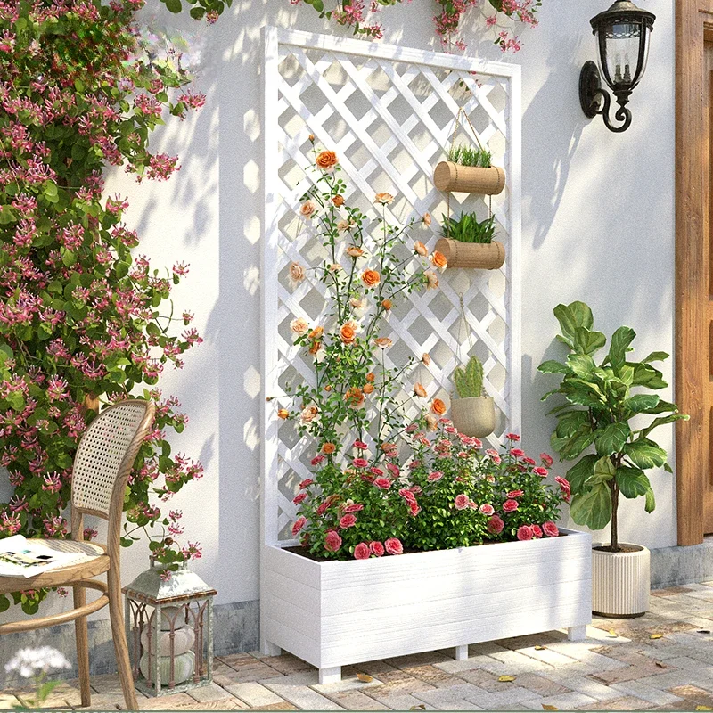 

Antiseptic wood flower stand Outdoor balcony fence Flower box Garden partition Climbing vine Rose bracket Garden fence Planting