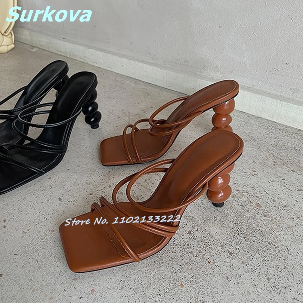 Retro Style Sandals Square Toe Strange Style High Heels Slip On Shoes Fashion All Match Comfortable Leisure Women Shoes Summer