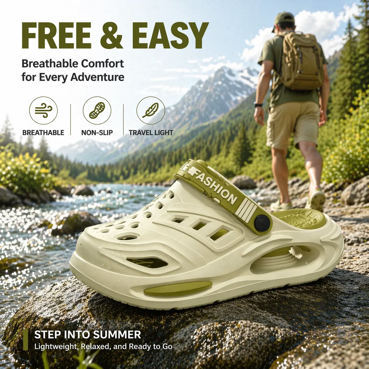 Summer Outdoor Men's Arch Support Anti-Slip Deodorant Hole Hole Oes Slippers To Keep Feet Tired-Free When Standing Long