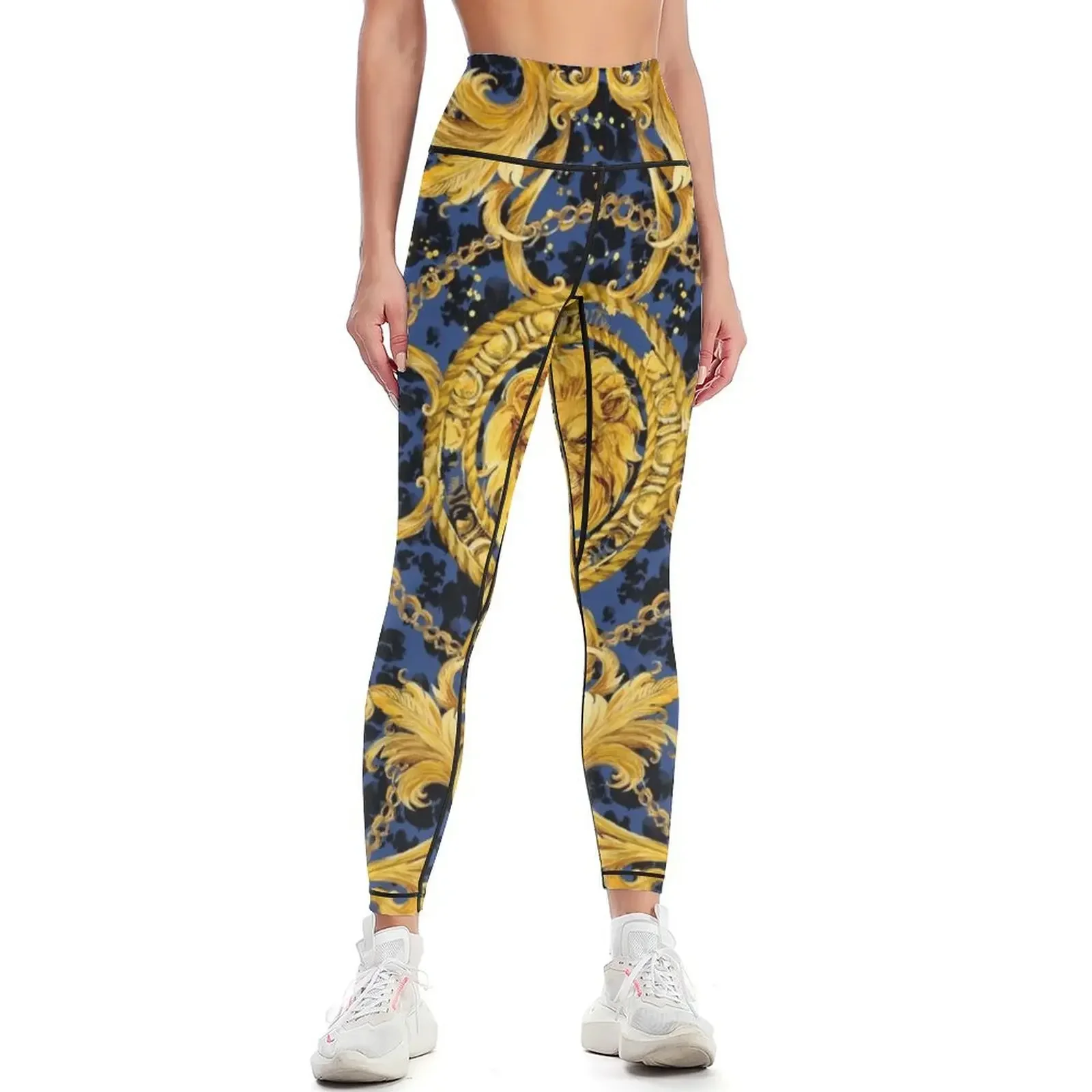 golden lion and damask ornament. Leggings legings for fitness sportswear for gym legging push up joggers for Womens Leggings