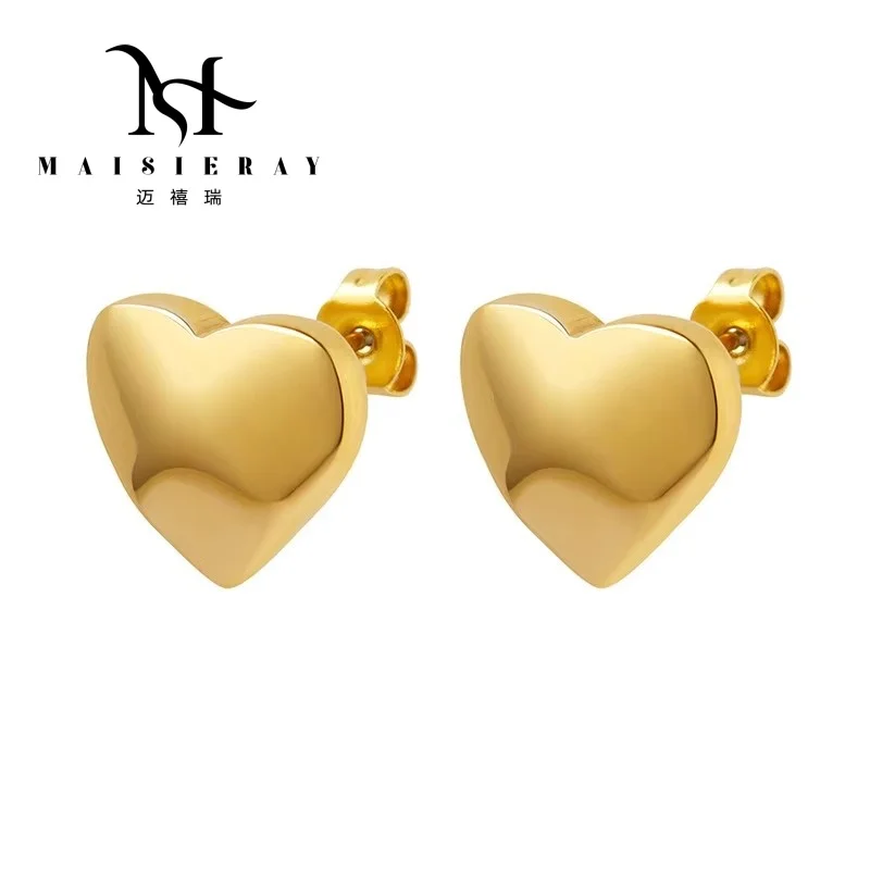 

MS Gold Plated Heart Women's Earrings Stylish Stainless Steel Studs Cute And Unique Design For Everyday Wear Best Selling New