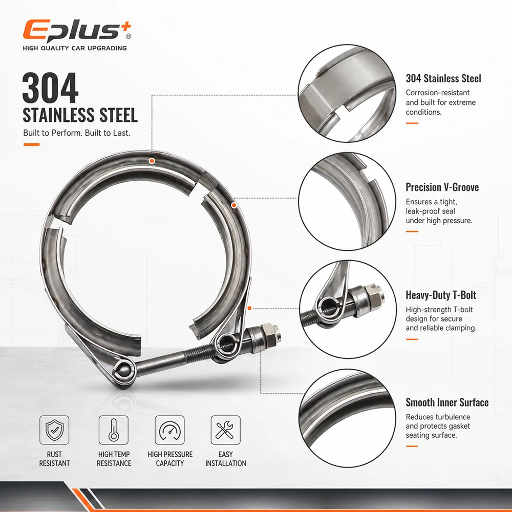EPLUS Universelle 304 Edelstahl 1,5~6 Zoll V-Band Klemme T-Bolzen V-Typ Auspuffklemme für Auto Turbo Auspuffrohr Schalldämpfer – Detail 5