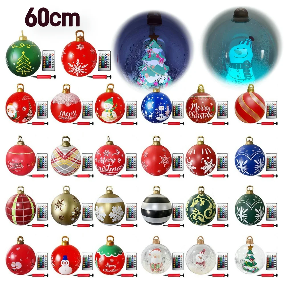 24 Inch Inflatable Christmas Balls PVC Giant Inflatable Christmas Balls with Light Remote for Holiday Party Indoor Outdoor Decor