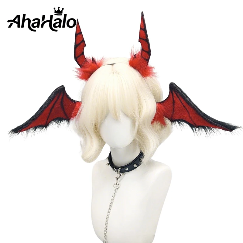 Halloween Bat Wing Headband Hair Clips for Women Girls Black Red Dragon Bat Ears Headpiece Devil Costume Accessories for Cosplay