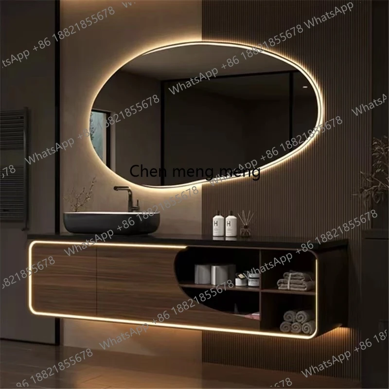 

Luxury Brown Bathroom Cabinet Classic European Smart Mirror Bathroom Cabinet Storage Wood Meuble Salle De Bain