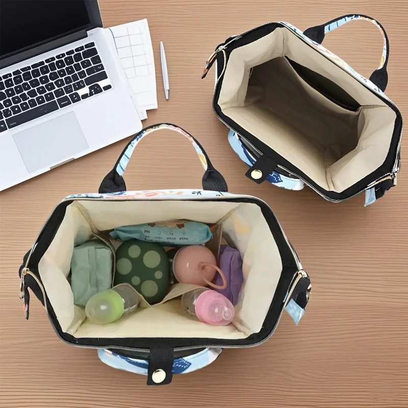 ベビーケア用多機能おむつバッグ,おむつバックパック,ママ用大容量バッグ,アウトドアトラベル,ファッションプリント