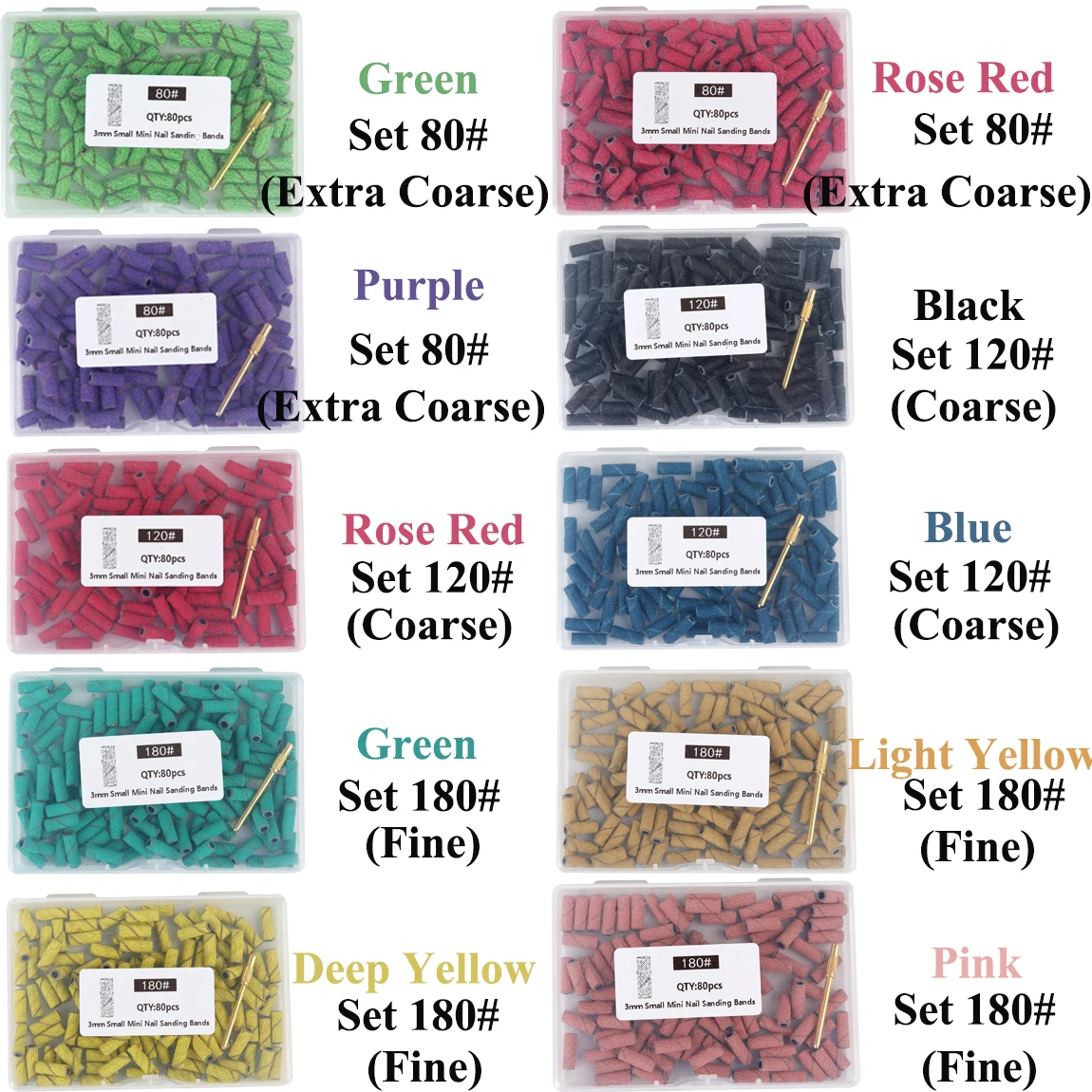 80 Stück 3 mm Mini-Nagelschleifbänder mit 1 Schaft Set Bohrmaschine Bohrer abgestorbene Haut entfernen Pediküre Polierzubehör