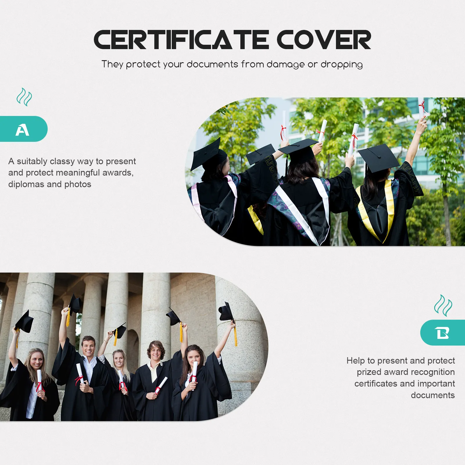 

5Pcs Stylish Paper Certificate Cover Diploma Holder Award Frame Document Protective Cover A4 Size Elegant Border Design for Home