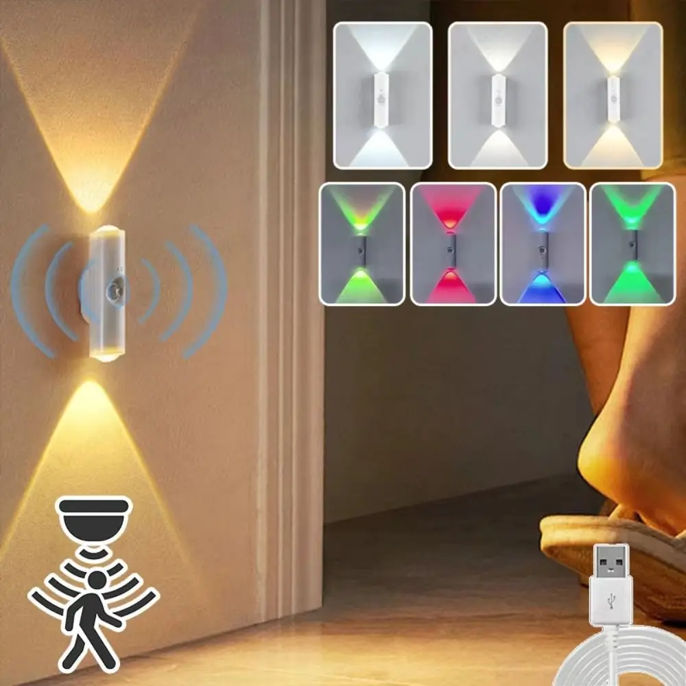 Wireless Sensor Night Light Portable 3/7 Colors Changing LED Closet Light Rechargeable Motion Sensor RGB Gradient Wall Lamp