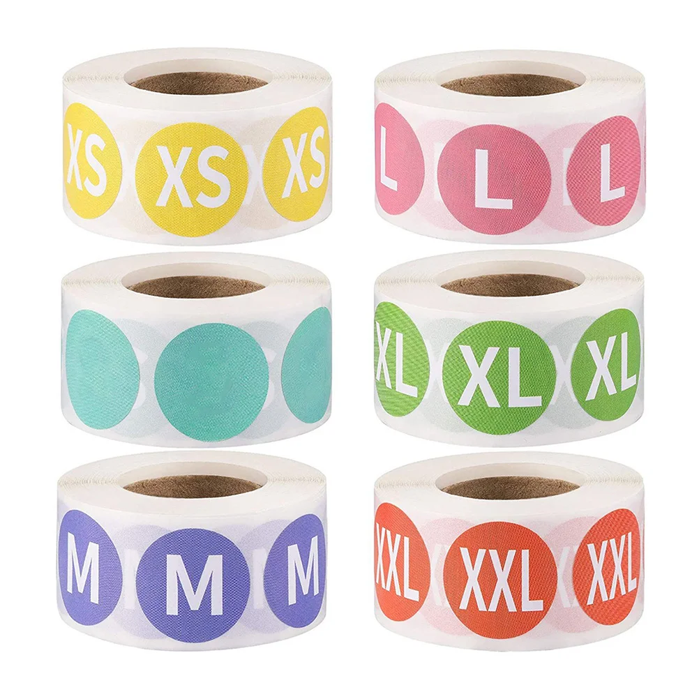

6pcs Clothing Size Stickers Round Labels 1 Inch Self Adhesive Tags for Fabric Plastic Folder Label Classify Clothes