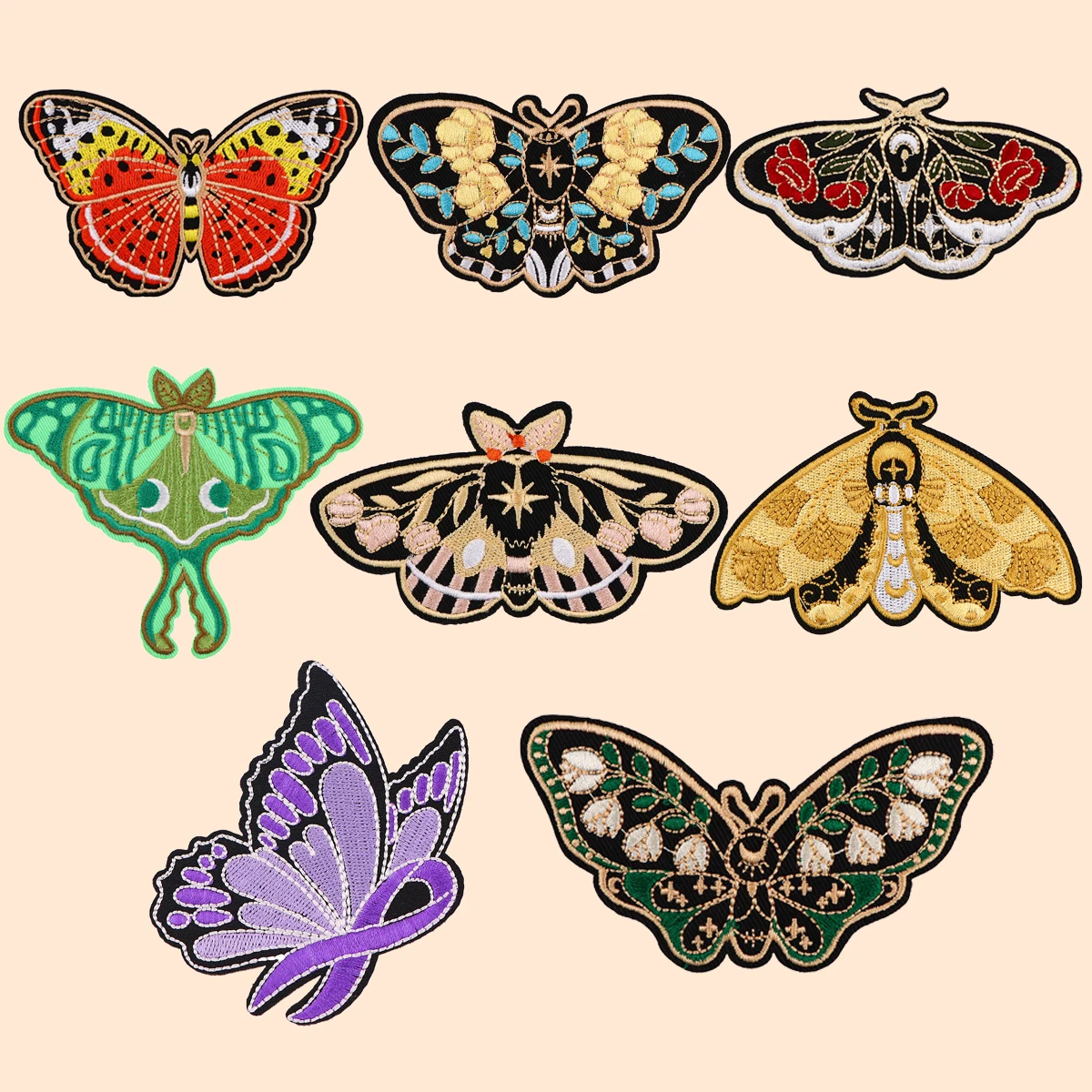 Butterfly Moth Patches On Clothes Purple Ribbon Embroidered Patches Cartoon Sew Badges Iron On Patch DIY Clothing Accessories
