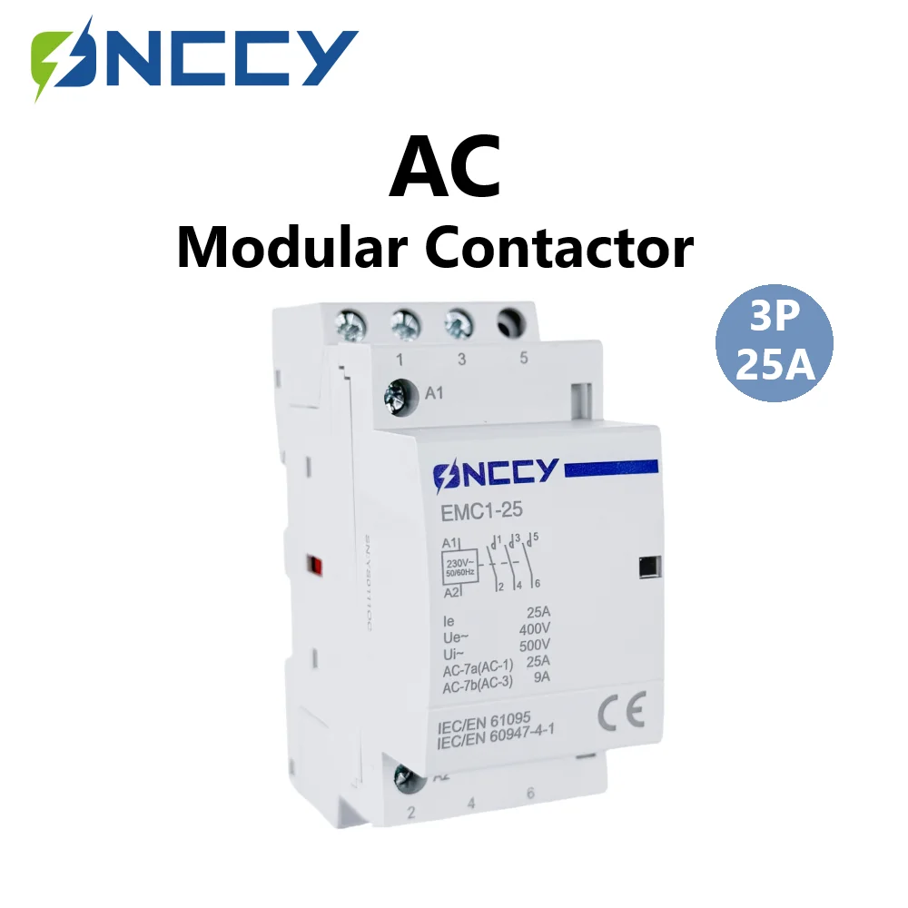 

ONCCY 3P Бытовой контактор на DIN-рейку AC 24 В 110 В 230 В 380 В 25 А Модульный контактор Автоматический тип 3НО 3НЗ