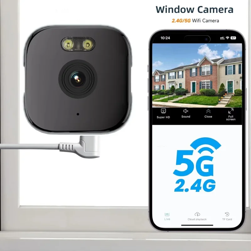 4K Window Camera 5GHz WiFi Indoor Camera For Home Security Color Night Vision Motion Detection 24/7 Recording Quick Install