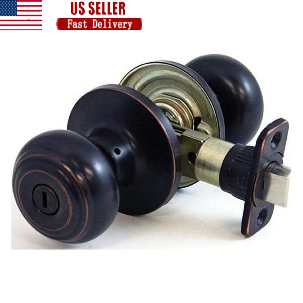 

Antique Bronze Ball Privacy Locking Door Knob Adjustable Latch Emergency Unlock Tool Durable Hardware Included Reversible Design