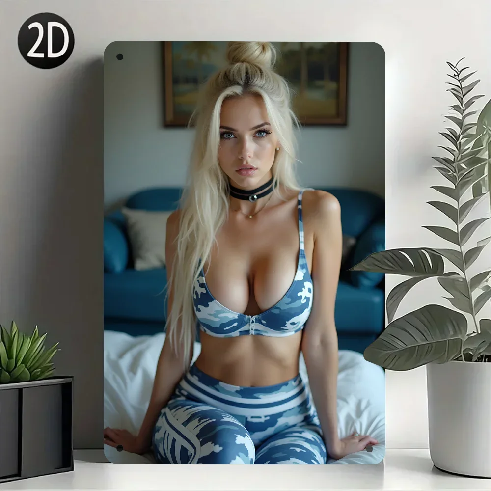 Blonde Fashion Woman Portrait Metal Sign Retro Wall Decor Man Cave Garage Bar Bedroom Hanging Wall Plaque