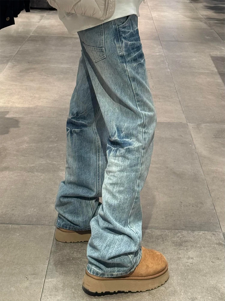 

American High Street Retro Washed Lightning Pattern Flared Jeans Loose Slim Straight Cool Pants for Men And Women